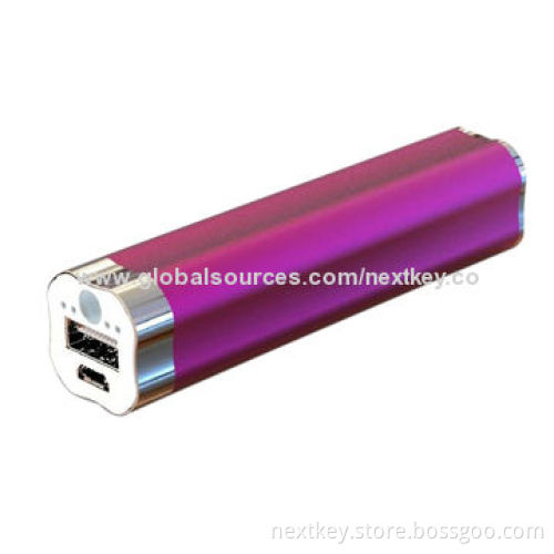 Factory Wholesale Mini Lipstick Portable Power Bank, 2,600mAh for iPhone, 5V 1A Output